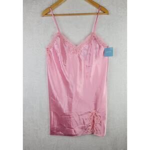 Slip Dress Babydoll Lingerie Sz Large Satin Pink Lace Romantic Coquette Fairy